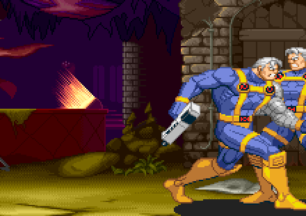 Two Cables facing each other in Marvel vs Capcom, both correctly coloured