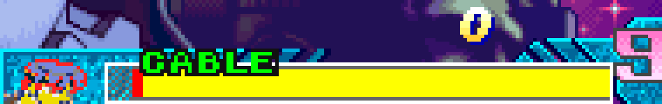 The Marvel vs Capcom lifebar reading CABLE in the game's green name font