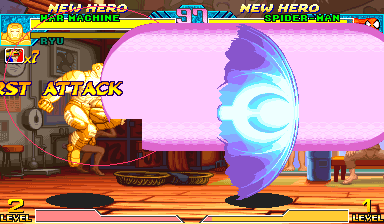 Frozen v3 Mega Optic Blast contacting an airborne Spider-Man