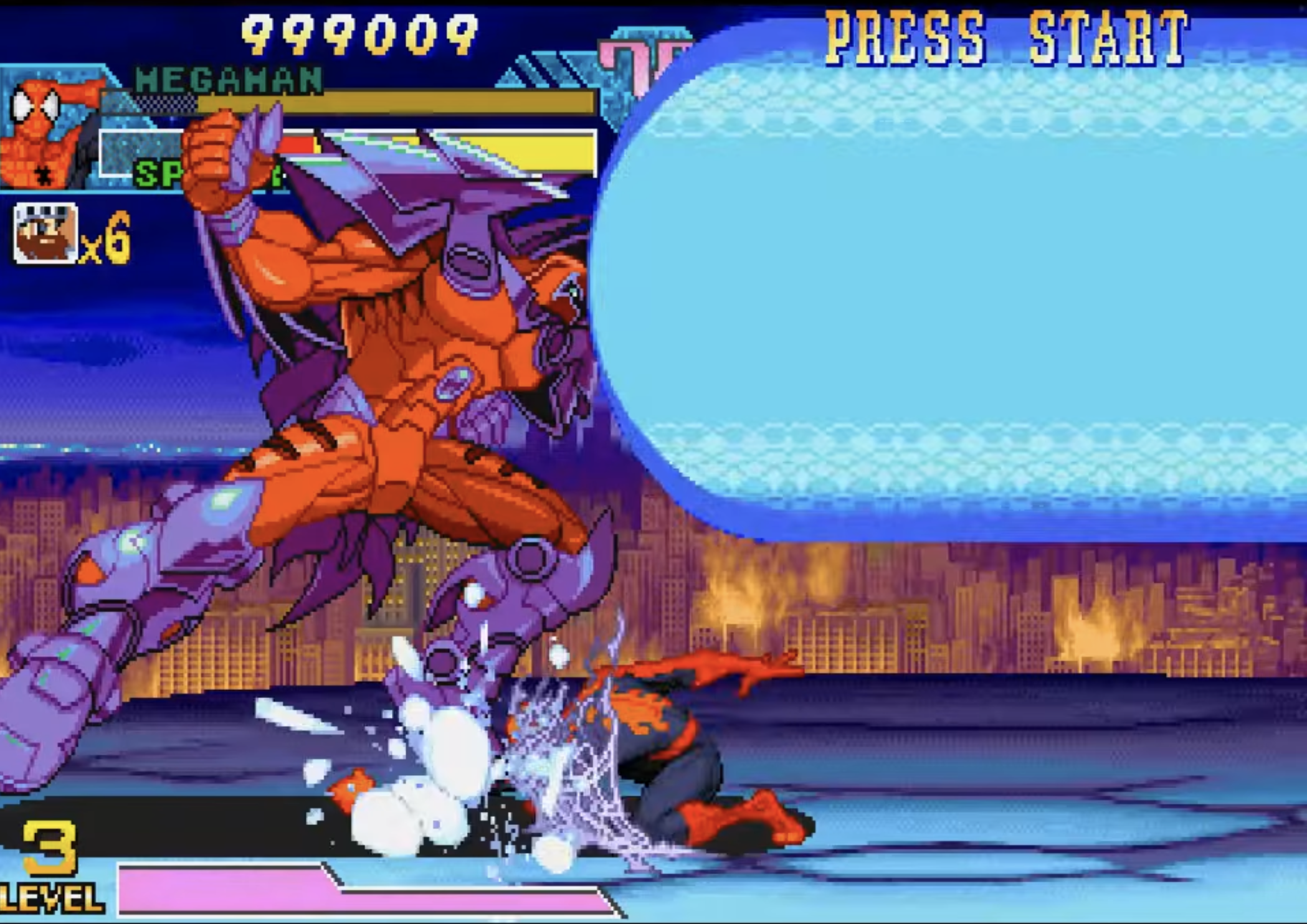 First-form Onslaught firing the large beam from his torso in a gameplay reference capture