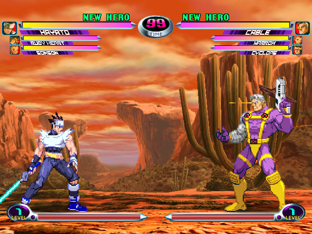 Hayato versus Cable in the Dreamcast MVC2 source reference