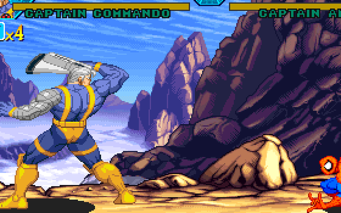 Cable fighting inside Marvel vs Capcom on CPS-2 hardware, full in-game screenshot.