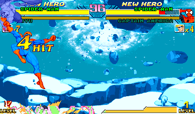 Stock Marvel vs Capcom Maximum Spider fifth-hit route while player two holds left after contact