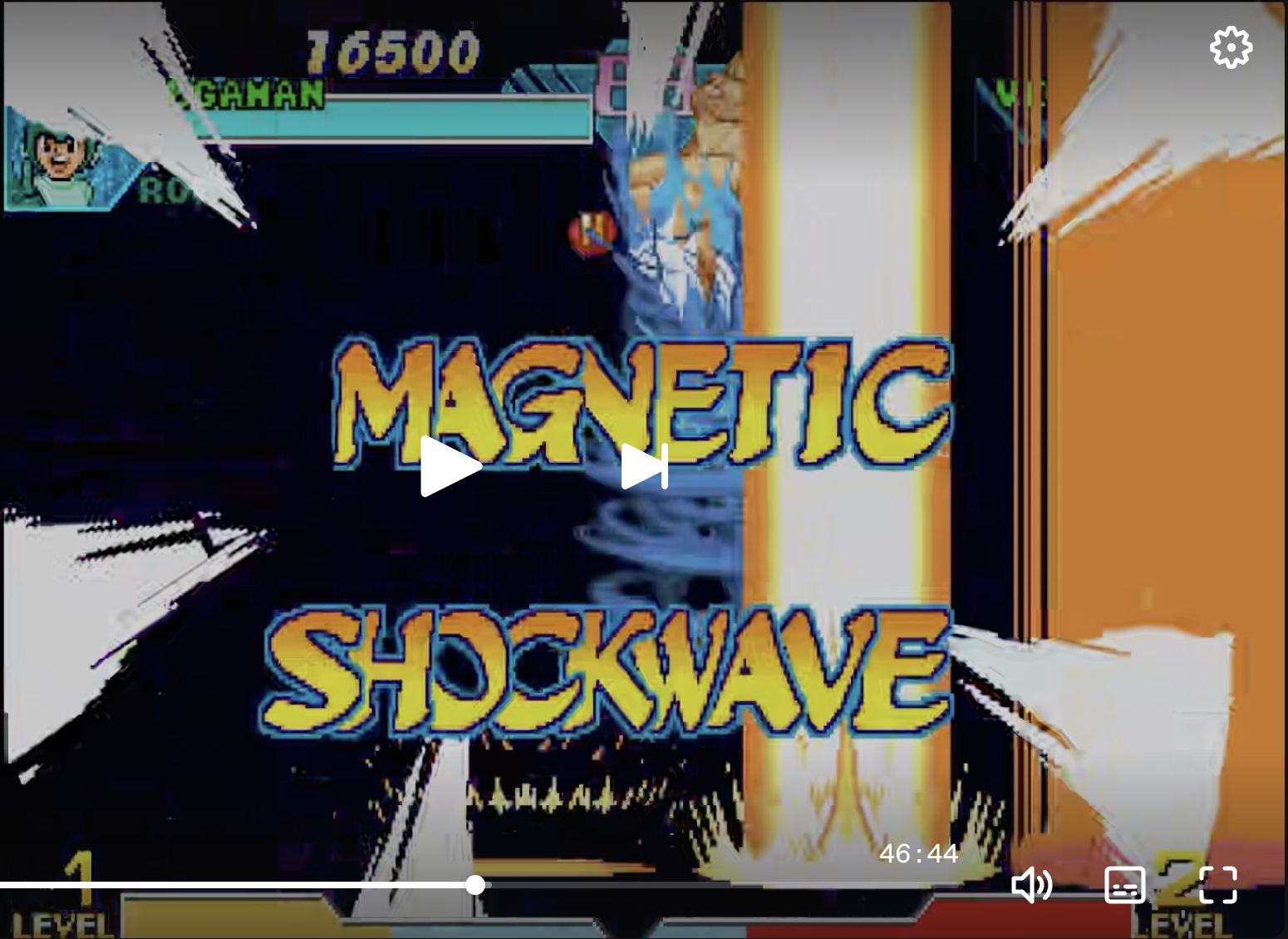 PlayStation Marvel vs. Capcom displaying the words Magnetic Shockwave over the active orange columns