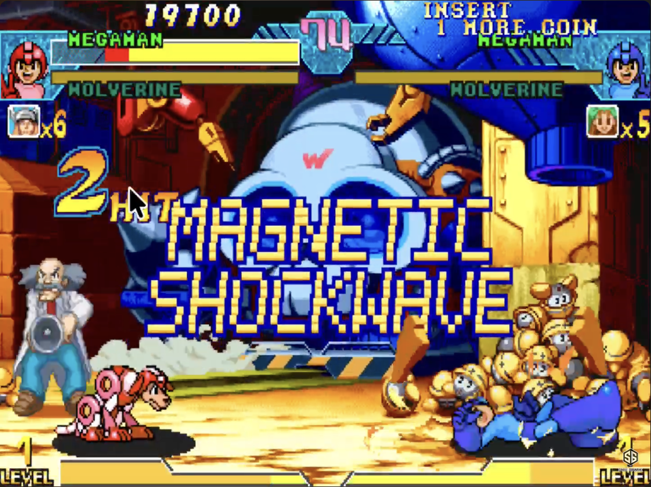 Withdrawn Mega Man v2 build showing the custom blocky Magnetic Shockwave KO overlay