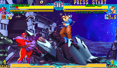 Magneto idle in Marvel vs. Capcom against Chun-Li