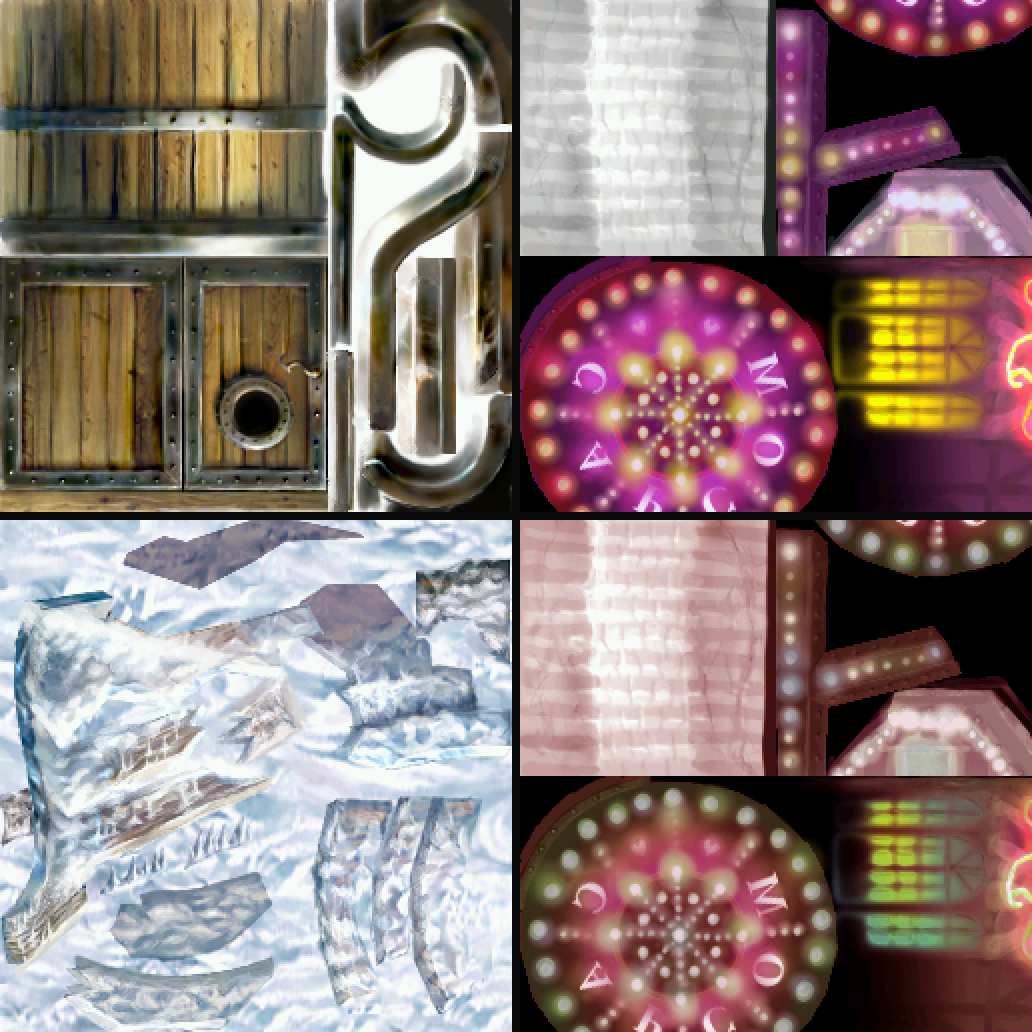 Four untwiddled lead textures from four different MvC2 stages arranged in a grid