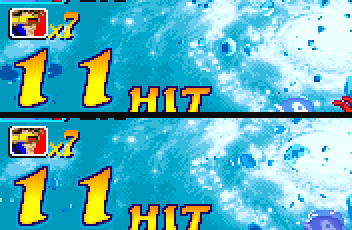 Side-by-side counter crops of 11 HIT on the unpatched parent and on the patched build