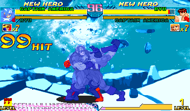 Marvel vs. Capcom displaying stock-layout 99 HIT on Player 1