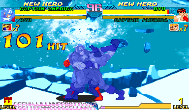 Marvel vs. Capcom displaying 101 HIT on Player 1