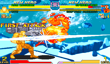 Gold War Machine fires the missile version of Proton Cannon in a stock MAME capture
