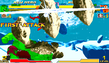 Hulk summons falling rocks during Gamma Quake in the stock MAME experiment