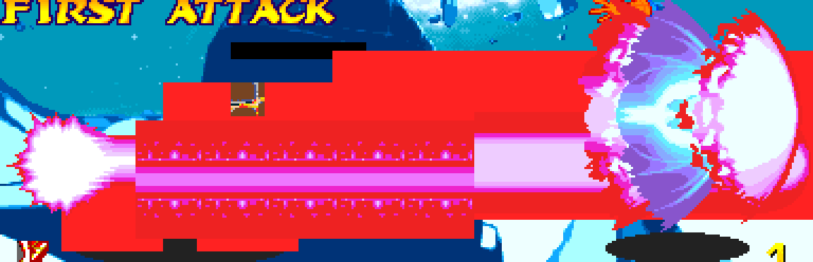 The same beam at the same zoom drawn as a magenta core with a bright pink ramp, on effect row 17