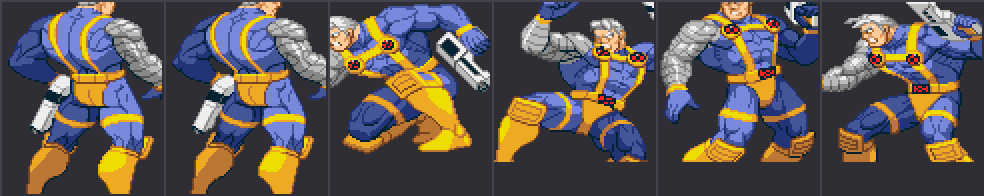 Six converted Cable sprite frames in a strip