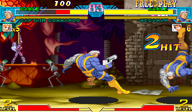 Live Marvel vs Capcom capture, Cable getting up off the floor