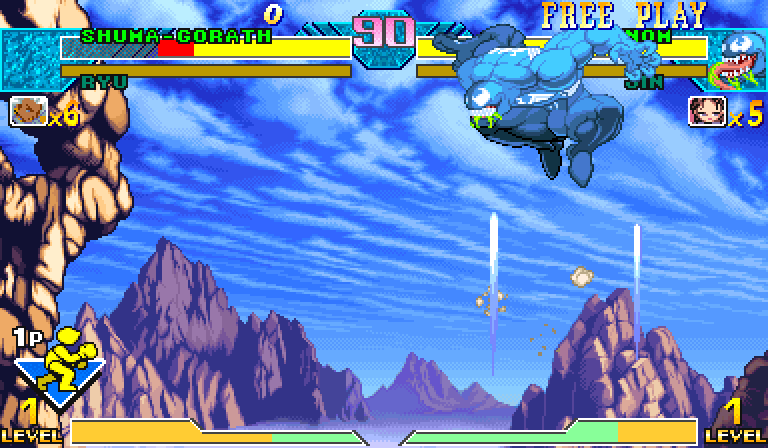 A known open defect, caught on camera: the blue boxshape-mirror columns rising from the ground during a super-jump -- root known (VRAM mirror at $922000), fix not yet shipped