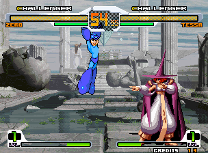 Mega Man jumping inside SVC Chaos with corrected Neo Geo display geometry