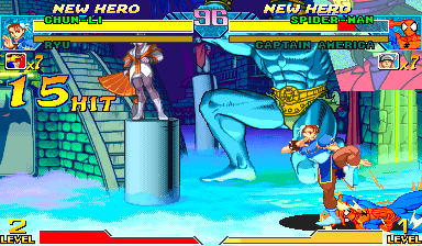 Senretsukyaku trial with the native counter showing fifteen hits after releasing the controls
