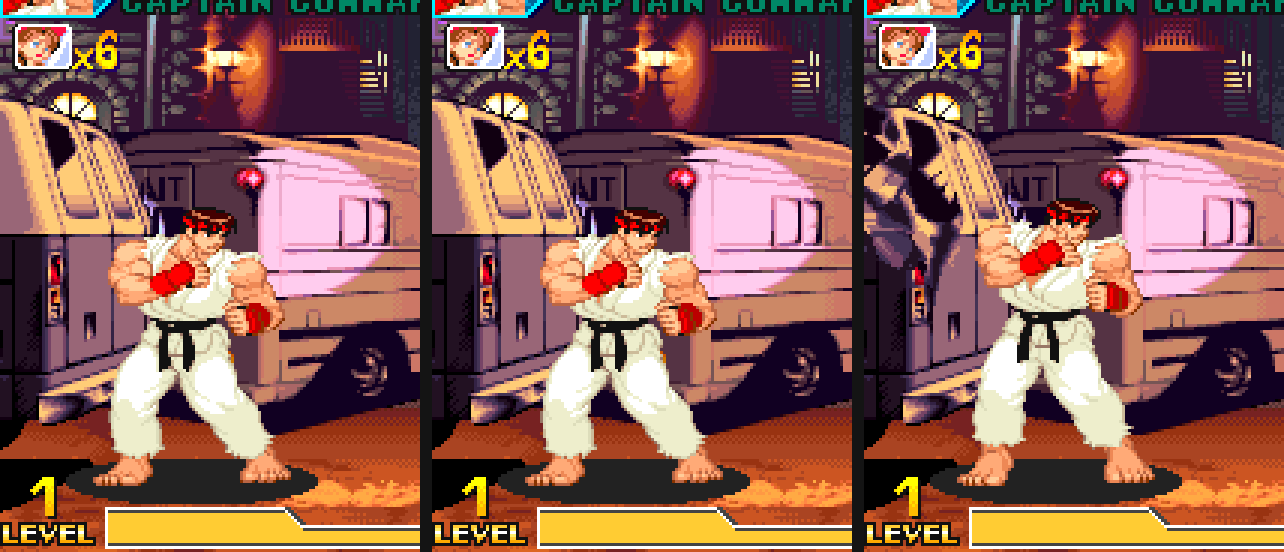 The van's bounce animation frames cycling live in MvC