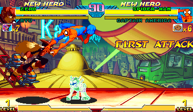 Zero displaying an imported hit reaction while Captain America attacks in Marvel vs Capcom