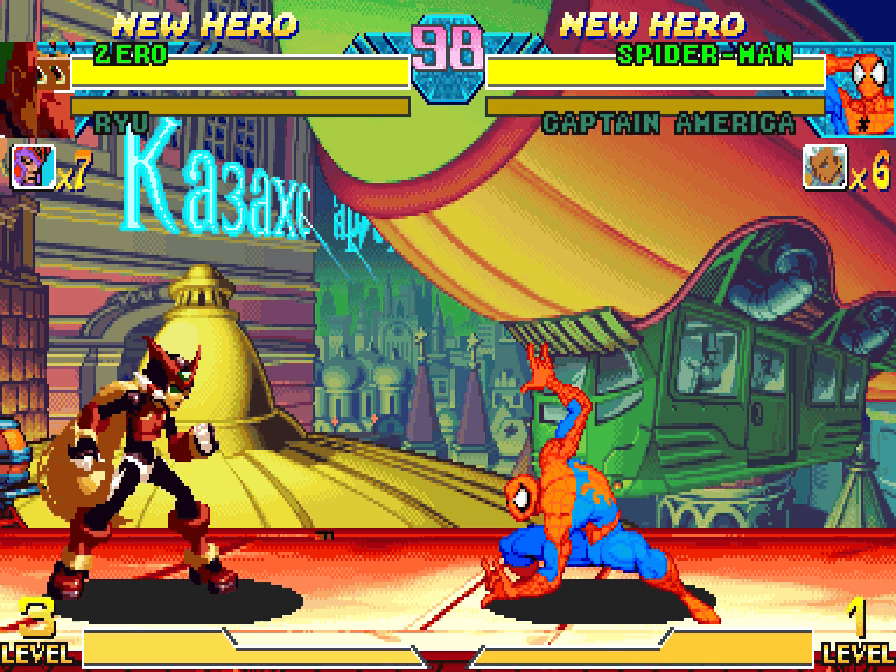 Marvel vs Capcom HUD showing Zero's portrait and the name ZERO over Player One's lifebar
