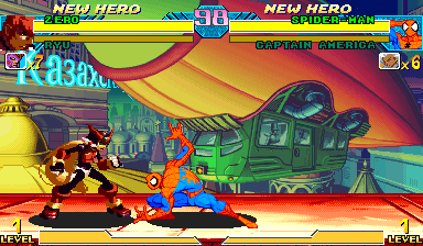 Fresh emulator capture of Zero standing on the ground in Marvel vs Capcom after the baseline correction