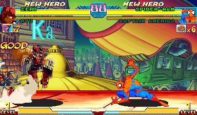 Zero presenting an extended green saber effect inside Marvel vs Capcom