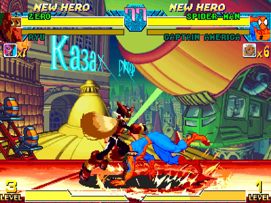 Zero performing the Cyber Elf Force body-animation vocabulary inside Marvel vs Capcom