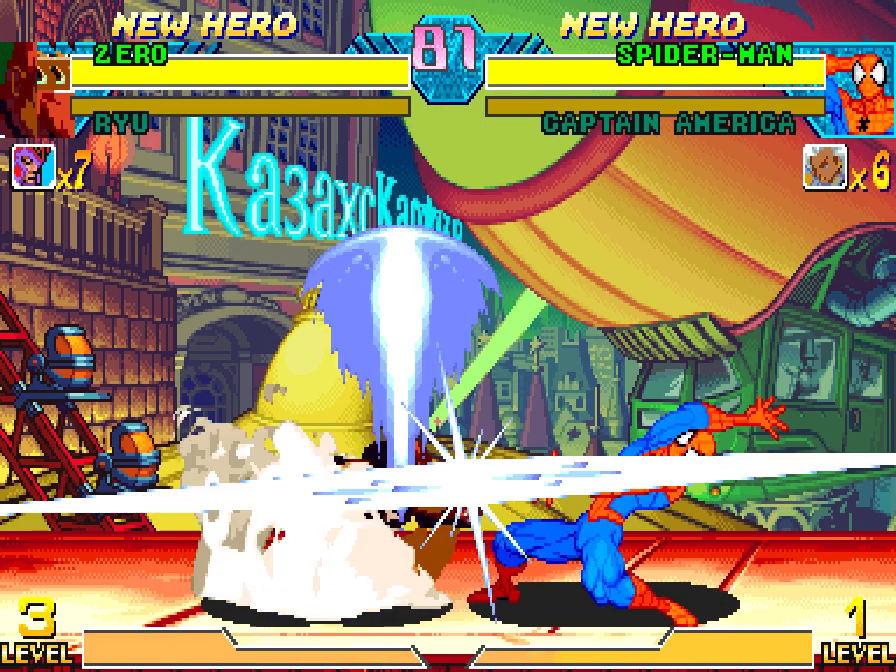 Zero performing the body-animation route paired with Hyper Mega Man in Marvel vs Capcom