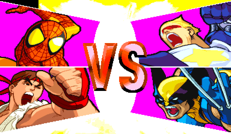 The pre-fight VS splash showing Spider-Man's portrait standing in Dark Sakura's slot