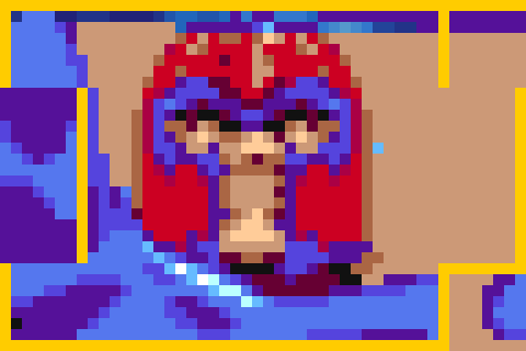 Magneto's cell with mirrored border tiles, missing side columns and a painted background