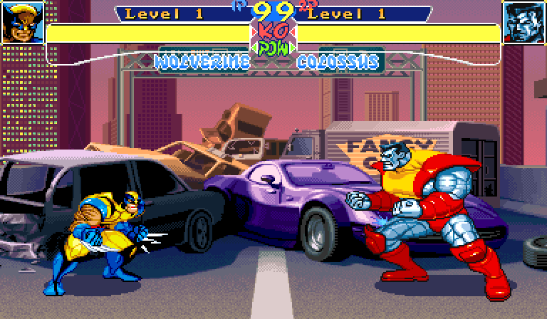 Stock X-Men: Children of the Atom at the start of a round: one life bar per side