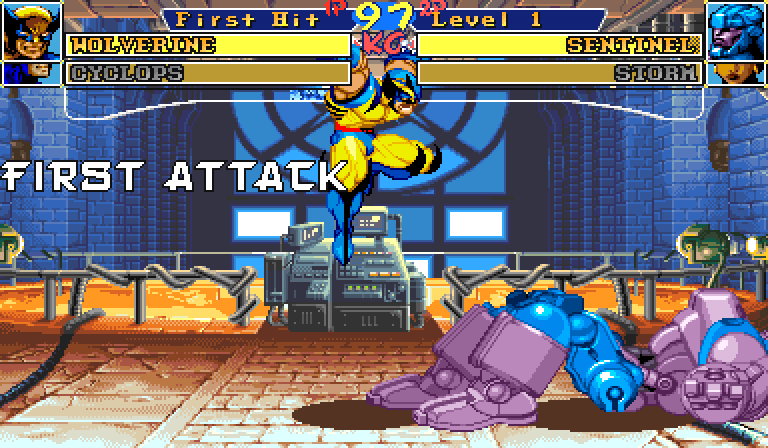 Wolverine leaping out of the Berserker Barrage toward his own edge after HP+HK